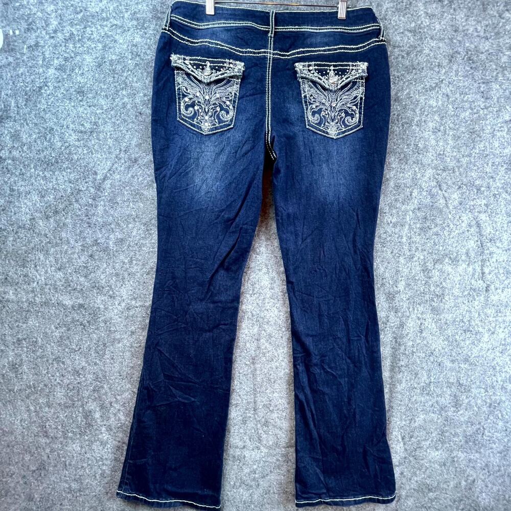 Apt.9 Jeans Women‎ 34 Blue Y2K Flap Pockets Embellished Rhinestones Bootcut Leg